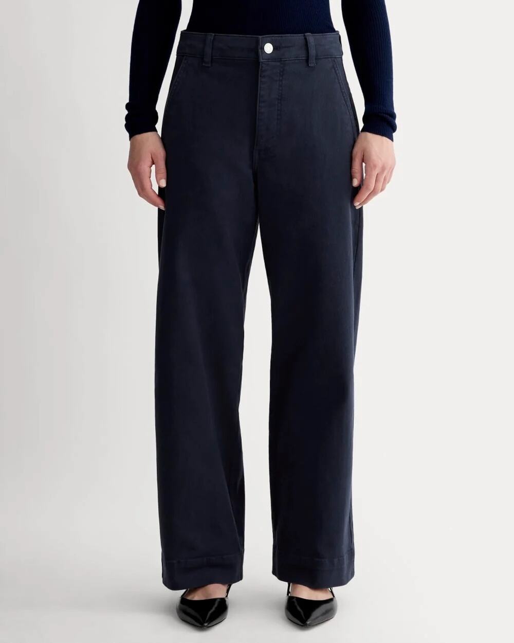 NWT Everlane The Organic Cotton Utility Wide-Leg Pant Navy Blue Size 4 Regular